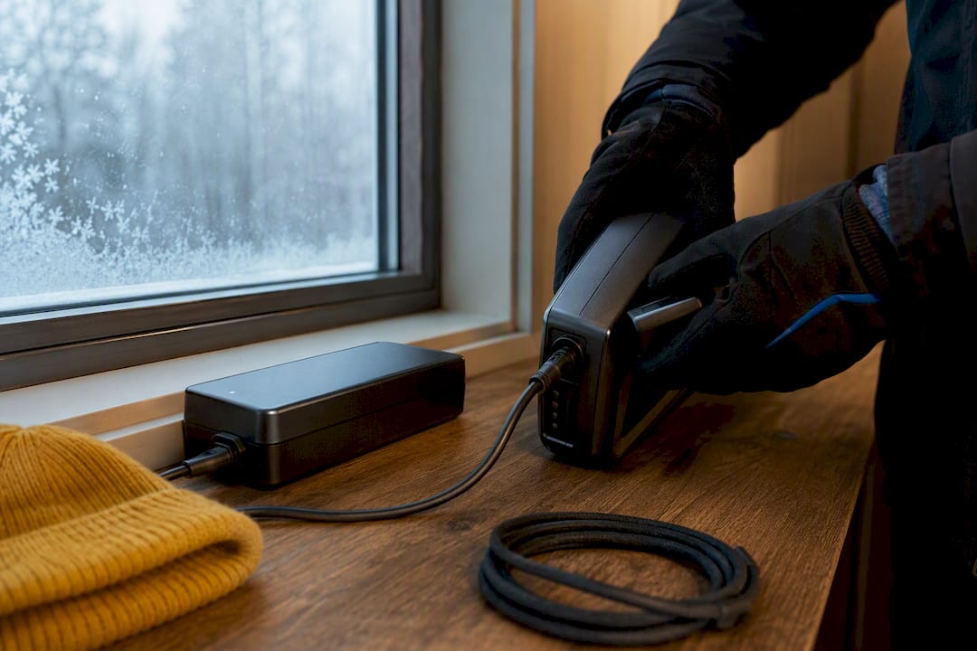 Partial e-bike battery charging indoors during winter