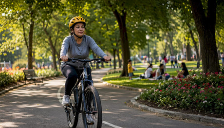 Cyclist riding in protected urban bike lane