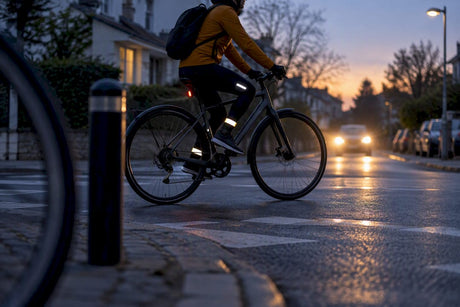 Cycliste vu de profil à un carrefour
