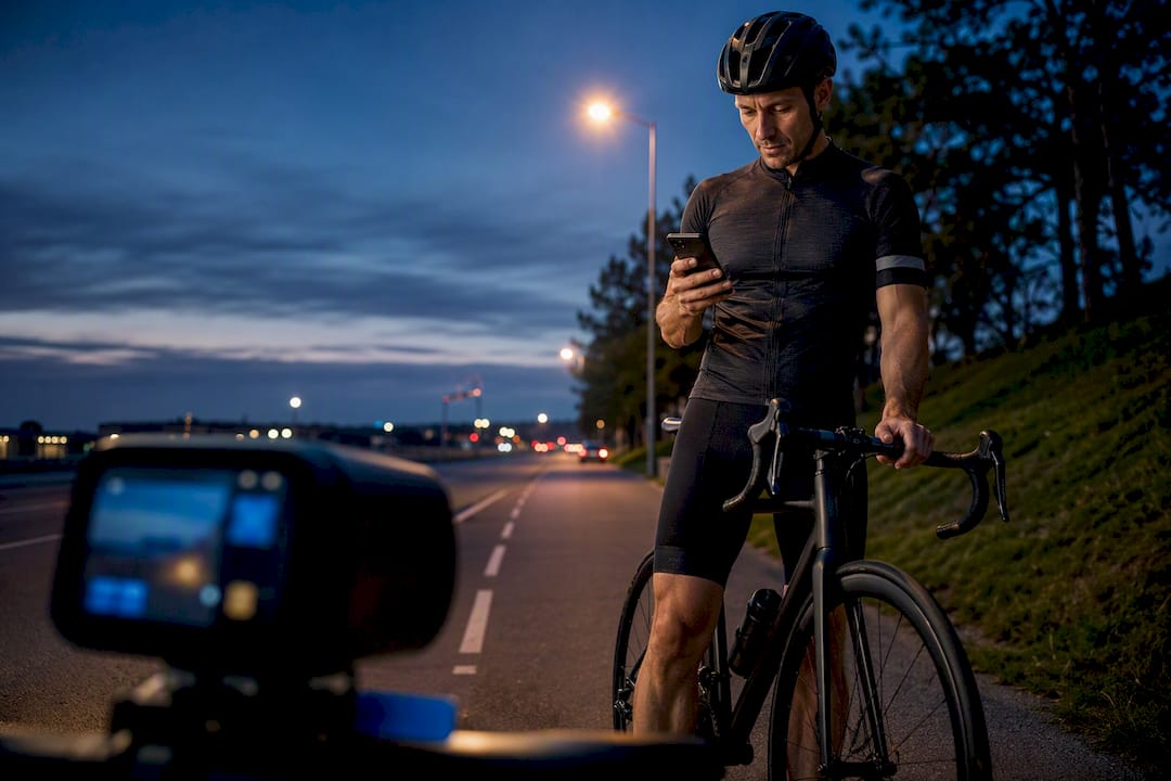 Cyclist checking rear camera live view
