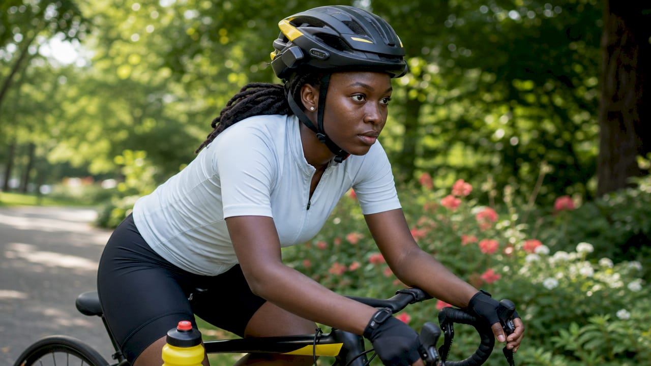 Young urban cyclist using connected helmet technology