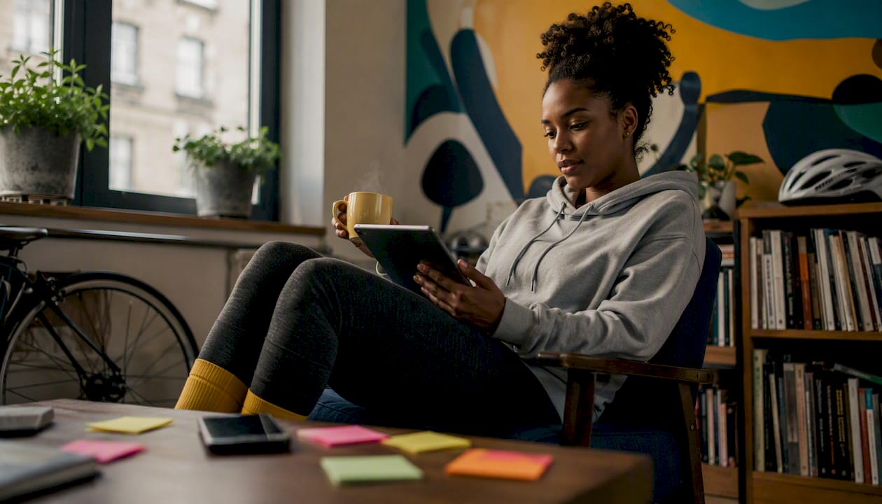 Woman shopping for cycling gear alternatives online