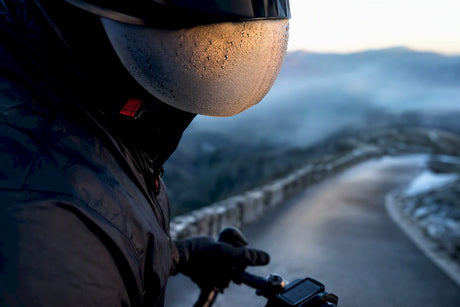 Cyclist viewing through a fogged visor