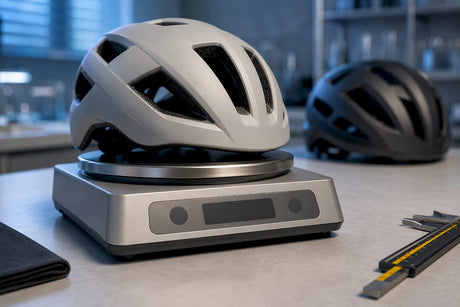 Coque de casque de vélo sur une balance de précision
