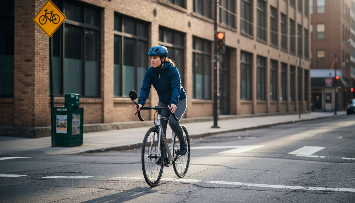 City cyclist checking rear-view mirror