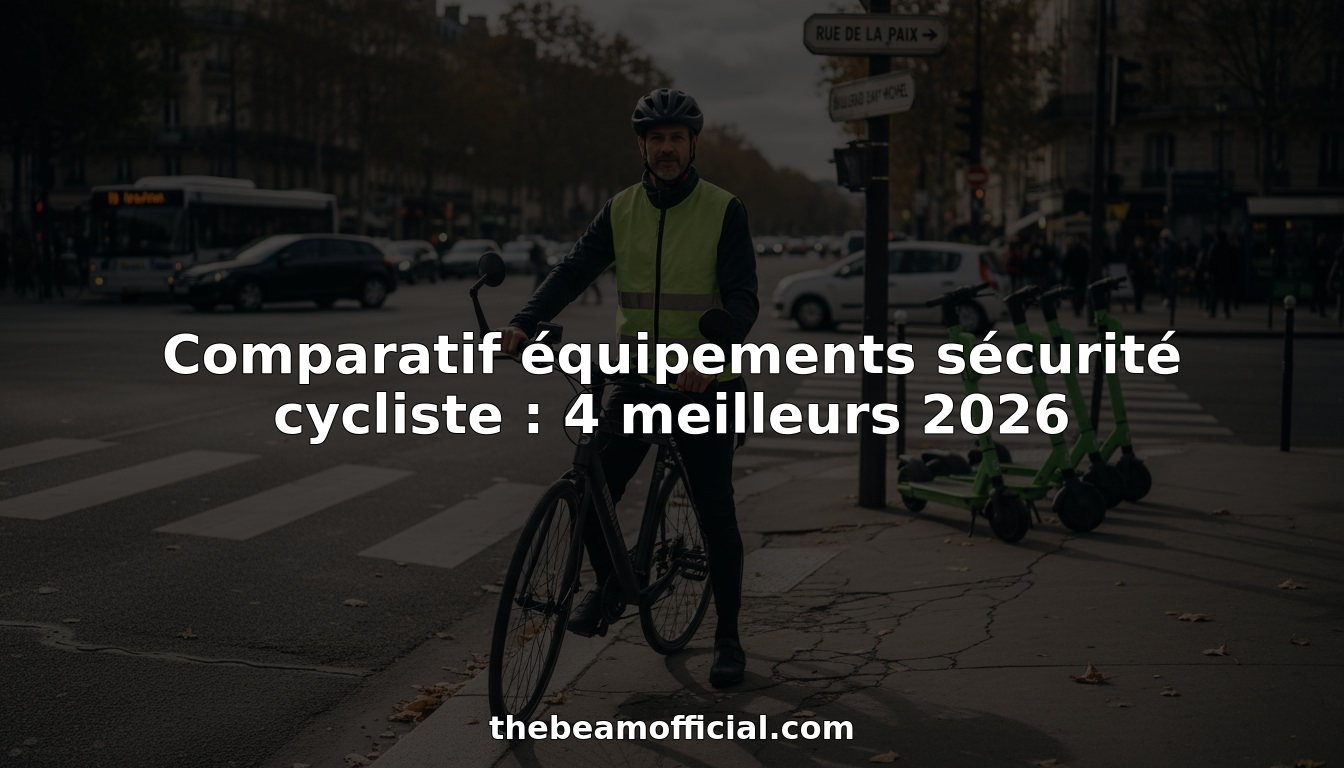 Un cycliste équipé de protections circule en toute sécurité en ville.