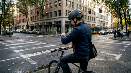 E-bike commuter wearing advanced helmet