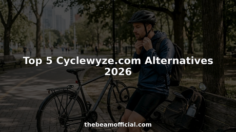 Urban cyclist adjusting helmet on city bike path