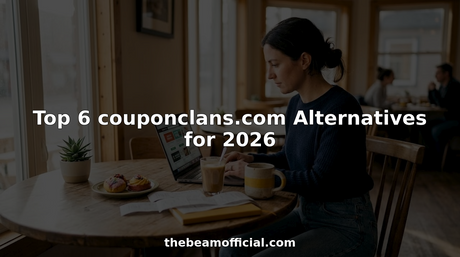Woman browsing coupon sites at kitchen table