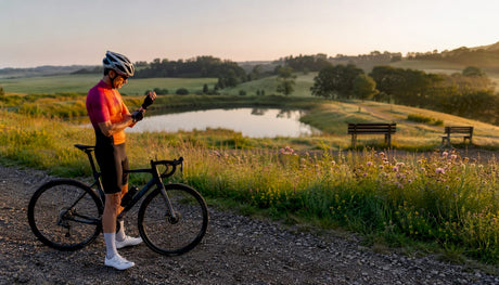 Un cycliste ajuste ses gants connectés avant de prendre la route sur son vélo dernière génération.
