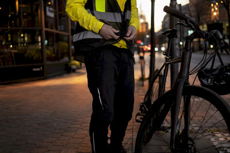 Cyclist fastening reflective ankle band