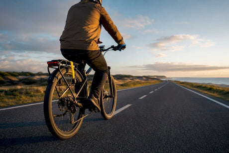 Speed pedelec rider on open cycle highway