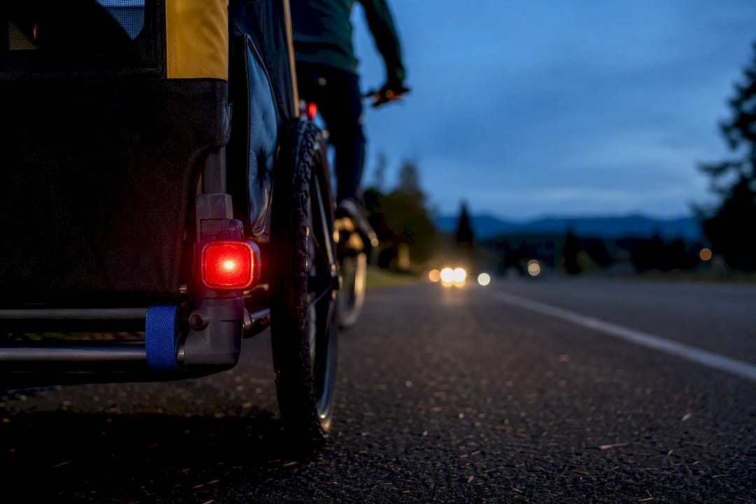 Trailer rear light glowing at dusk