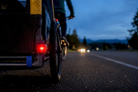 Trailer rear light glowing at dusk