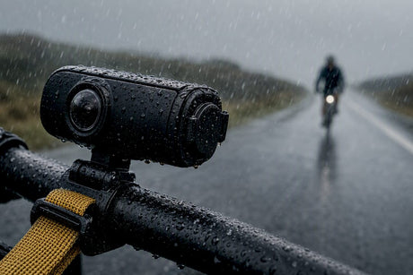 Dashcam vélo sous une forte pluie